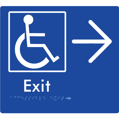 Braille Sign Accessible Exit with Large Arrow - Braille Tactile Signs Aust. - BTS288->R-blu - Custom Signs - Fast Shipping - High Quality - Australian Made & Owned