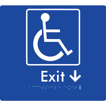 Braille Sign Accessible Exit with Small Arrow - Braille Tactile Signs Aust. - BTS288->Ds-blu - Custom Signs - Fast Shipping - High Quality - Australian Made & Owned