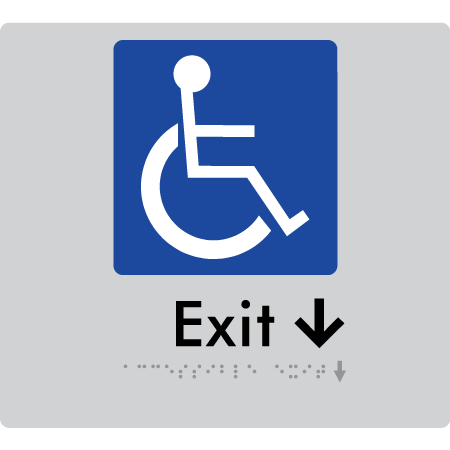 Braille Sign Accessible Exit with Small Arrow - Braille Tactile Signs Aust. - BTS288->Ds-slv - Custom Signs - Fast Shipping - High Quality - Australian Made & Owned