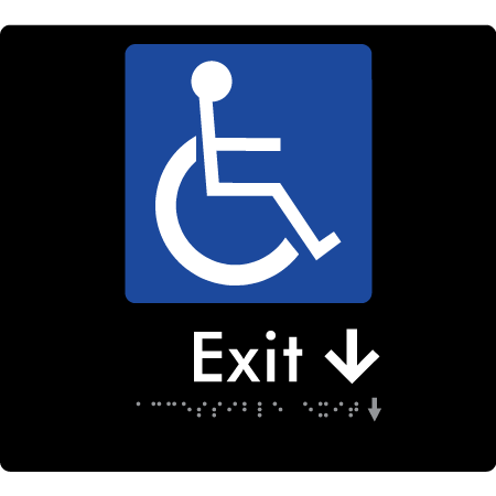 Braille Sign Accessible Exit with Small Arrow - Braille Tactile Signs Aust. - BTS288->Ds-blk - Custom Signs - Fast Shipping - High Quality - Australian Made & Owned