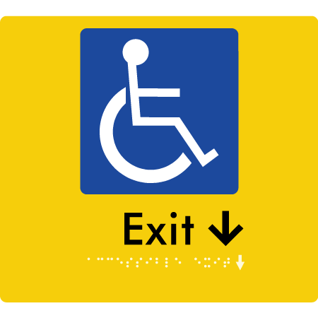 Braille Sign Accessible Exit with Small Arrow - Braille Tactile Signs Aust. - BTS288->Ds-yel - Custom Signs - Fast Shipping - High Quality - Australian Made & Owned
