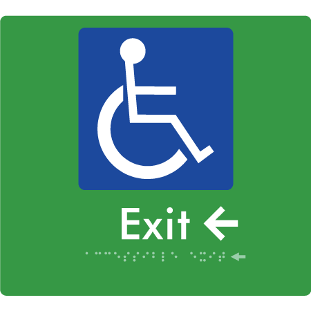 Braille Sign Accessible Exit with Small Arrow - Braille Tactile Signs Aust. - BTS288->Ls-grn - Custom Signs - Fast Shipping - High Quality - Australian Made & Owned