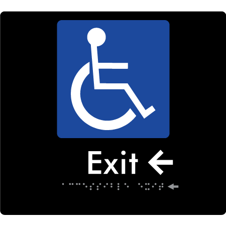Braille Sign Accessible Exit with Small Arrow - Braille Tactile Signs Aust. - BTS288->Ls-blk - Custom Signs - Fast Shipping - High Quality - Australian Made & Owned