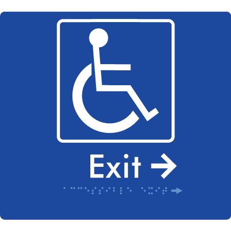 Braille Sign Accessible Exit with Small Arrow - Braille Tactile Signs Aust. - BTS288->Rs-blu - Custom Signs - Fast Shipping - High Quality - Australian Made & Owned