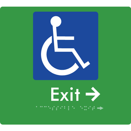 Braille Sign Accessible Exit with Small Arrow - Braille Tactile Signs Aust. - BTS288->Rs-grn - Custom Signs - Fast Shipping - High Quality - Australian Made & Owned