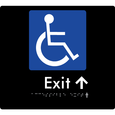 Braille Sign Accessible Exit with Small Arrow - Braille Tactile Signs Aust. - BTS288->Us-blk - Custom Signs - Fast Shipping - High Quality - Australian Made & Owned