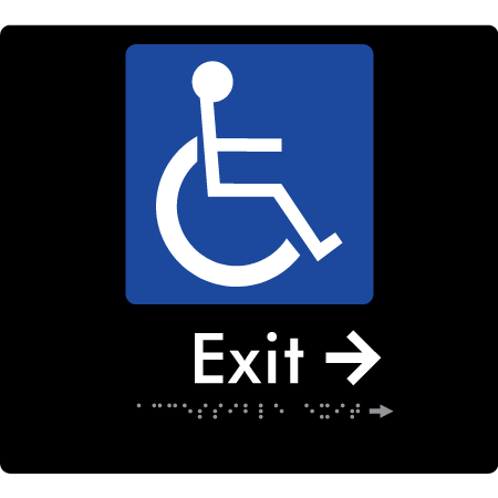 Braille Sign Accessible Exit with Small Arrow - Braille Tactile Signs Aust. - BTS288->Rs-blk - Custom Signs - Fast Shipping - High Quality - Australian Made & Owned