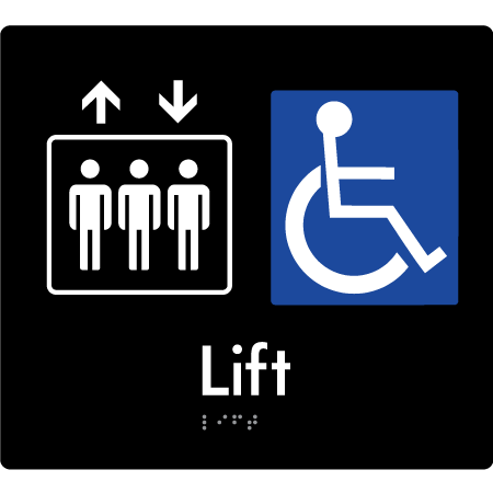Braille Sign Accessible Lift - Braille Tactile Signs Aust. - BTS237-blk - Custom Signs - Fast Shipping - High Quality - Australian Made & Owned