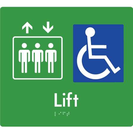 Braille Sign Accessible Lift - Braille Tactile Signs Aust. - BTS237-grn - Custom Signs - Fast Shipping - High Quality - Australian Made & Owned