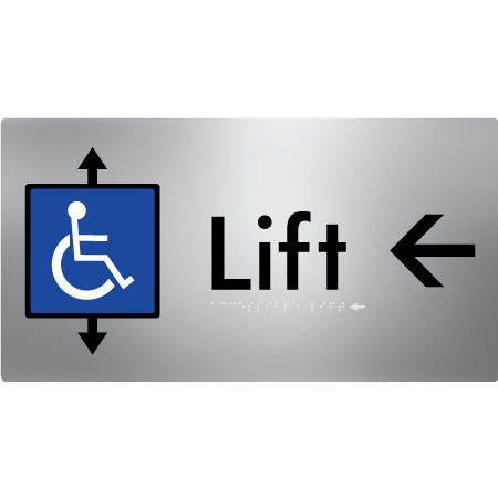 Braille Sign Accessible Lift with Arrow - Braille Tactile Signs Aust. - BTS96->L-aliS - Custom Signs - Fast Shipping - High Quality - Australian Made & Owned