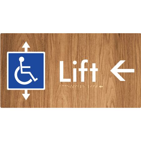 Braille Sign Accessible Lift with Arrow - Braille Tactile Signs Aust. - BTS96->L-wdg - Custom Signs - Fast Shipping - High Quality - Australian Made & Owned