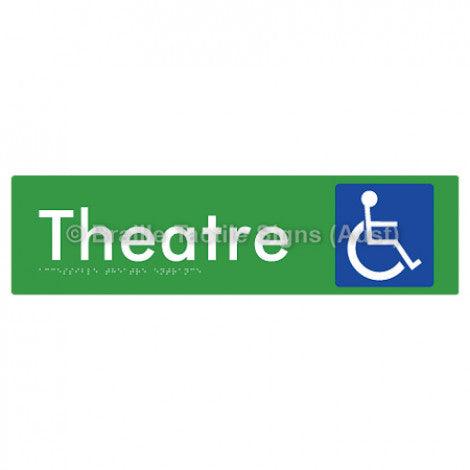 Braille Sign Accessible Theatre Entrance - Braille Tactile Signs (Aust) - BTS159-grn - Fully Custom Signs - Fast Shipping - High Quality - Australian Made & Owned