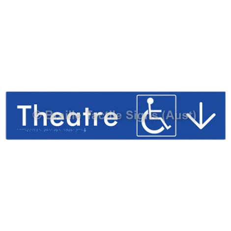 Braille Sign Accessible Theatre Entrance w/ Large Arrow - Braille Tactile Signs (Aust) - BTS159->D-blu - Fully Custom Signs - Fast Shipping - High Quality - Australian Made & Owned
