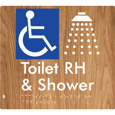 Braille Sign Accessible Toilet & Shower LH / RH - Braille Tactile Signs Aust. - BTS368RH-wdg - Custom Signs - Fast Shipping - High Quality - Australian Made & Owned
