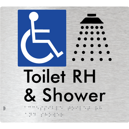 Braille Sign Accessible Toilet & Shower LH / RH - Braille Tactile Signs Aust. - BTS368RH-aliB - Custom Signs - Fast Shipping - High Quality - Australian Made & Owned