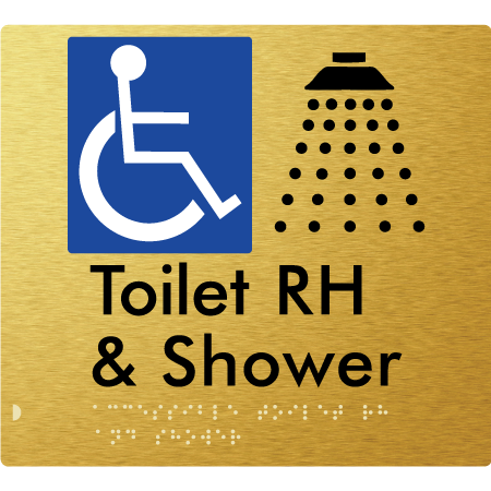 Braille Sign Accessible Toilet & Shower LH / RH - Braille Tactile Signs Aust. - BTS368RH-aliG - Custom Signs - Fast Shipping - High Quality - Australian Made & Owned