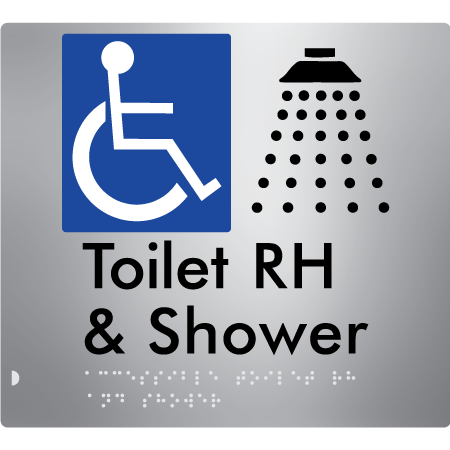 Braille Sign Accessible Toilet & Shower LH / RH - Braille Tactile Signs Aust. - BTS368RH-aliS - Custom Signs - Fast Shipping - High Quality - Australian Made & Owned