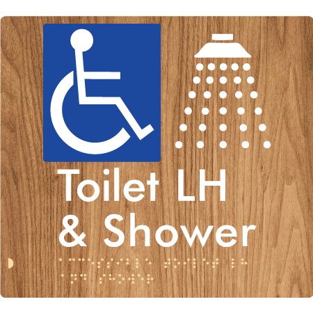 Braille Sign Accessible Toilet & Shower LH / RH - Braille Tactile Signs Aust. - BTS368LH-wdg - Custom Signs - Fast Shipping - High Quality - Australian Made & Owned