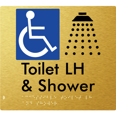 Braille Sign Accessible Toilet & Shower LH / RH - Braille Tactile Signs Aust. - BTS368LH-aliG - Custom Signs - Fast Shipping - High Quality - Australian Made & Owned