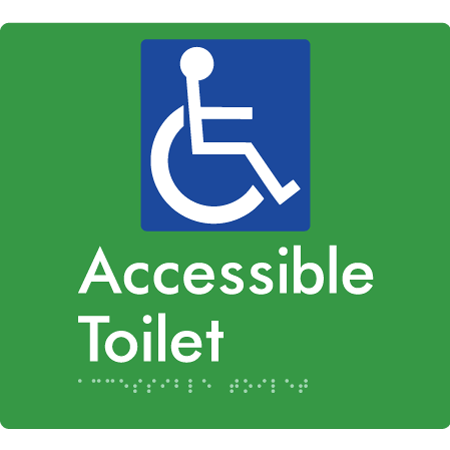 Braille Sign Accessible Toilet - Braille Tactile Signs Aust. - BTS439-grn - Custom Signs - Fast Shipping - High Quality - Australian Made & Owned