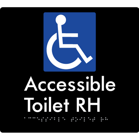 Braille Sign Accessible Toilet LH / RH - Braille Tactile Signs Aust. - BTS439RH-blk - Custom Signs - Fast Shipping - High Quality - Australian Made & Owned