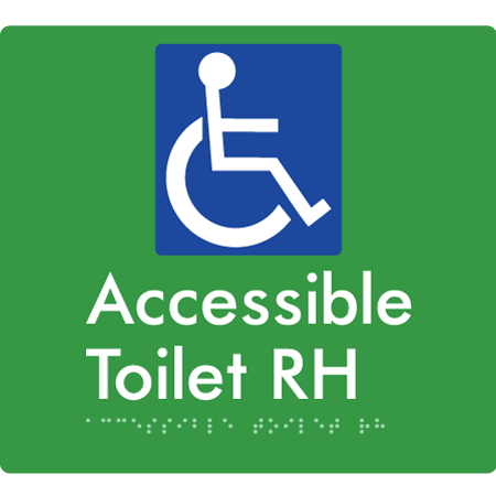 Braille Sign Accessible Toilet LH / RH - Braille Tactile Signs Aust. - BTS439RH-grn - Custom Signs - Fast Shipping - High Quality - Australian Made & Owned