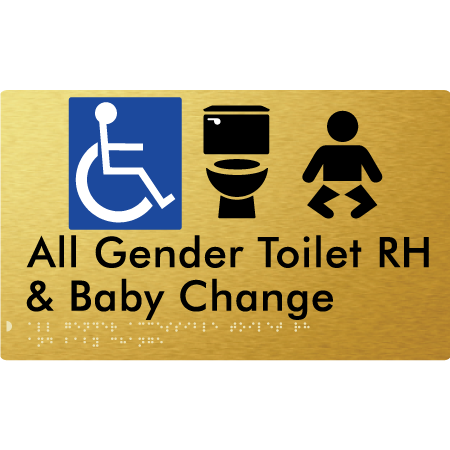 Braille Sign All Gender Accessible Toilet LH / RH & Baby Change - Braille Tactile Signs Aust. - BTS380RH-aliG - Custom Signs - Fast Shipping - High Quality - Australian Made & Owned