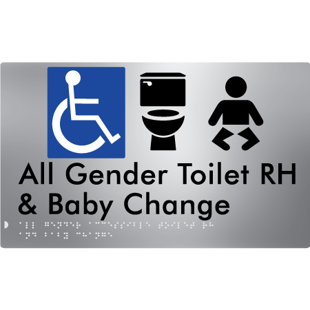 Braille Sign All Gender Accessible Toilet LH / RH & Baby Change - Braille Tactile Signs Aust. - BTS380RH-aliS - Custom Signs - Fast Shipping - High Quality - Australian Made & Owned
