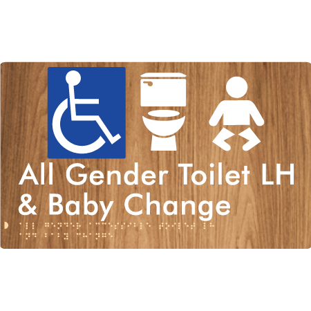 Braille Sign All Gender Accessible Toilet LH / RH & Baby Change - Braille Tactile Signs Aust. - BTS380LH-wdg - Custom Signs - Fast Shipping - High Quality - Australian Made & Owned