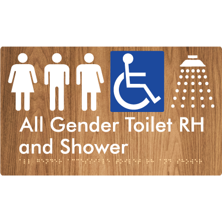 Braille Sign All Gender Accessible Toilet LH / RH & Shower - Braille Tactile Signs Aust. - BTS349RH-wdg - Custom Signs - Fast Shipping - High Quality - Australian Made & Owned
