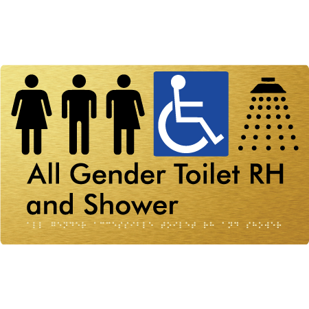 Braille Sign All Gender Accessible Toilet LH / RH & Shower - Braille Tactile Signs Aust. - BTS349RH-aliG - Custom Signs - Fast Shipping - High Quality - Australian Made & Owned