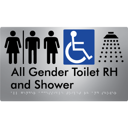 Braille Sign All Gender Accessible Toilet LH / RH & Shower with Air Lock - Braille Tactile Signs Aust. - BTS349RH-AL-aliS - Custom Signs - Fast Shipping - High Quality - Australian Made & Owned