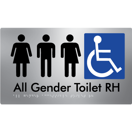 Braille Sign All Gender Accessible Toilet LH / RH - Braille Tactile Signs Aust. - BTS348RH-aliS - Custom Signs - Fast Shipping - High Quality - Australian Made & Owned
