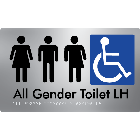 Braille Sign All Gender Accessible Toilet LH / RH - Braille Tactile Signs Aust. - BTS348LH-aliS - Custom Signs - Fast Shipping - High Quality - Australian Made & Owned