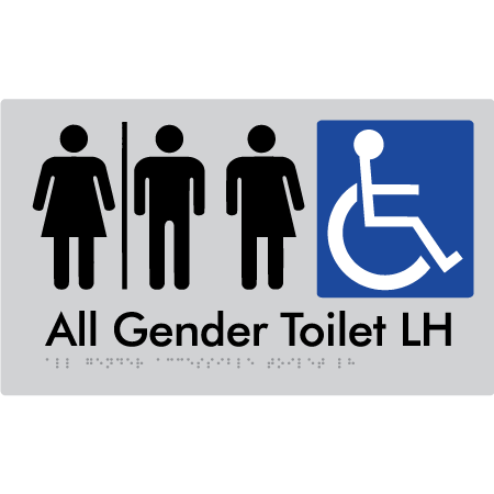 Braille Sign All Gender Accessible Toilet LH / RH with Air Lock - Braille Tactile Signs Aust. - BTS348LH-AL-slv - Custom Signs - Fast Shipping - High Quality - Australian Made & Owned