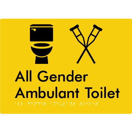 Braille Sign All Gender Ambulant Toilet - Braille Tactile Signs Aust. - BTS378n-yel - Custom Signs - Fast Shipping - High Quality - Australian Made & Owned
