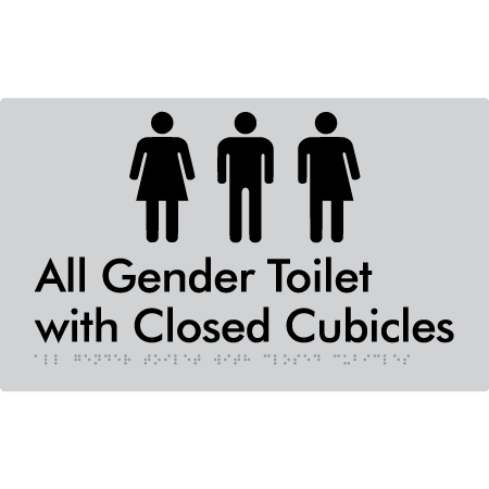 Braille Sign All Gender Toilet with Closed Cubicles - Braille Tactile Signs Aust. - BTS329-slv - Custom Signs - Fast Shipping - High Quality - Australian Made & Owned