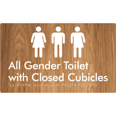 Braille Sign All Gender Toilet with Closed Cubicles - Braille Tactile Signs Aust. - BTS329-wdg - Custom Signs - Fast Shipping - High Quality - Australian Made & Owned