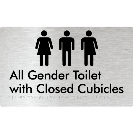 Braille Sign All Gender Toilet with Closed Cubicles - Braille Tactile Signs Aust. - BTS329-aliB - Custom Signs - Fast Shipping - High Quality - Australian Made & Owned