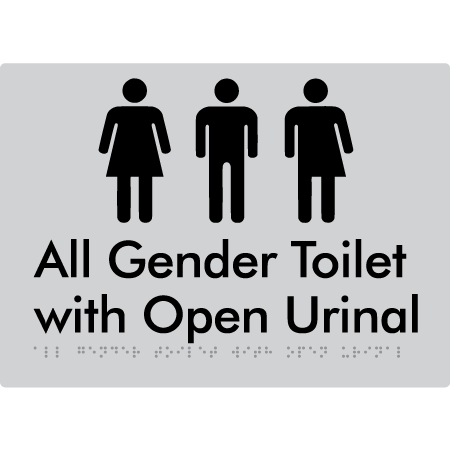 Braille Sign All Gender Toilet with Open Urinal - Braille Tactile Signs Aust. - BTS330-slv - Custom Signs - Fast Shipping - High Quality - Australian Made & Owned