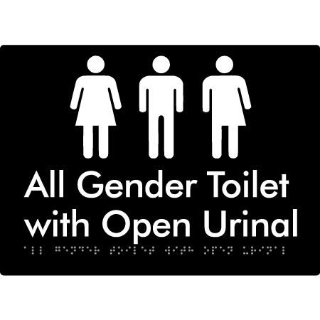 Braille Sign All Gender Toilet with Open Urinal - Braille Tactile Signs Aust. - BTS330-blk - Custom Signs - Fast Shipping - High Quality - Australian Made & Owned