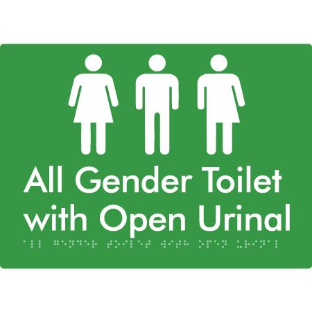 Braille Sign All Gender Toilet with Open Urinal - Braille Tactile Signs Aust. - BTS330-grn - Custom Signs - Fast Shipping - High Quality - Australian Made & Owned
