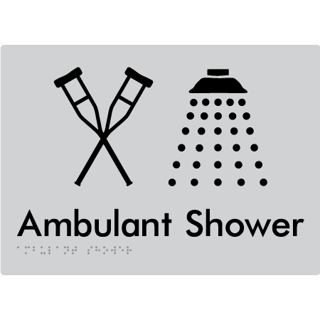Braille Sign Ambulant Shower - Braille Tactile Signs Aust. - BTS425-slv - Custom Signs - Fast Shipping - High Quality - Australian Made & Owned