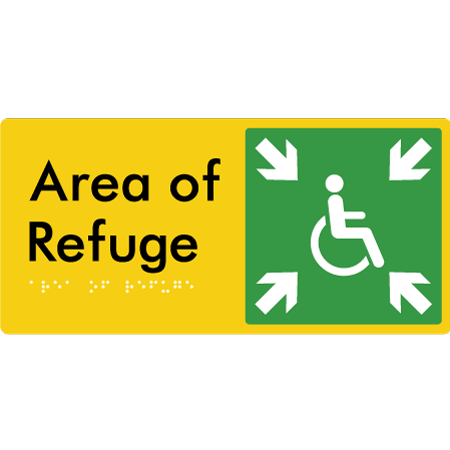 Braille Sign Area of Refuge - Braille Tactile Signs Aust. - BTS447-yel - Custom Signs - Fast Shipping - High Quality - Australian Made & Owned