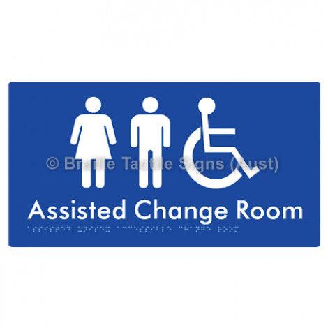 Braille Sign Assisted Unisex Accessible Change Room - Braille Tactile Signs (Aust) - BTS199-blu - Fully Custom Signs - Fast Shipping - High Quality - Australian Made & Owned