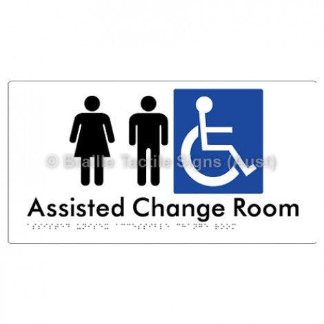 Braille Sign Assisted Unisex Accessible Change Room - Braille Tactile Signs (Aust) - BTS199-wht - Fully Custom Signs - Fast Shipping - High Quality - Australian Made & Owned