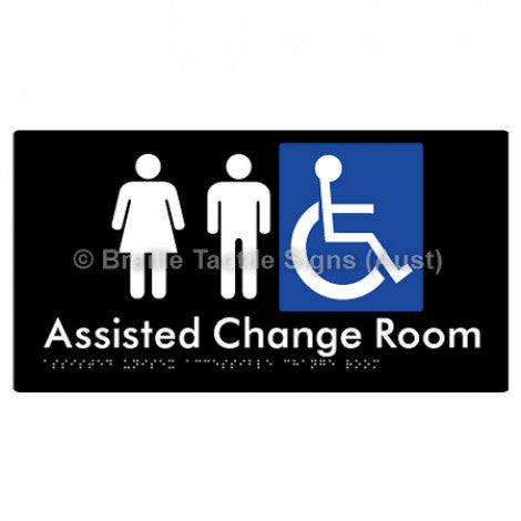 Braille Sign Assisted Unisex Accessible Change Room - Braille Tactile Signs (Aust) - BTS199-blk - Fully Custom Signs - Fast Shipping - High Quality - Australian Made & Owned