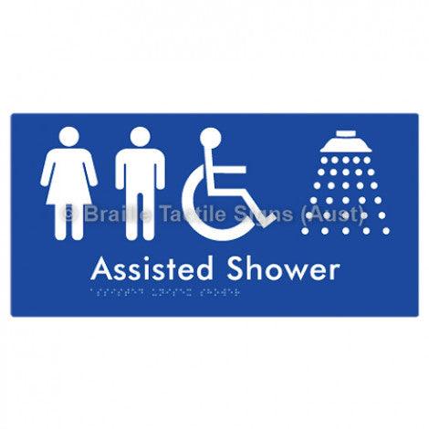 Braille Sign Assisted Unisex Shower - Braille Tactile Signs (Aust) - BTS149-blu - Fully Custom Signs - Fast Shipping - High Quality - Australian Made & Owned