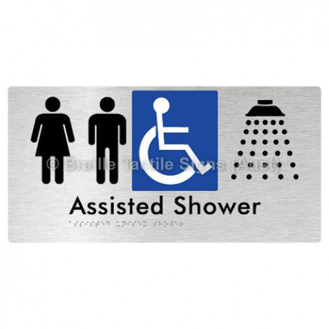 Braille Sign Assisted Unisex Shower - Braille Tactile Signs (Aust) - BTS149-aliB - Fully Custom Signs - Fast Shipping - High Quality - Australian Made & Owned