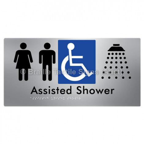 Braille Sign Assisted Unisex Shower - Braille Tactile Signs (Aust) - BTS149-aliS - Fully Custom Signs - Fast Shipping - High Quality - Australian Made & Owned